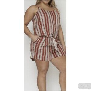 Brick Red Striped Romper 2 Piece 3X